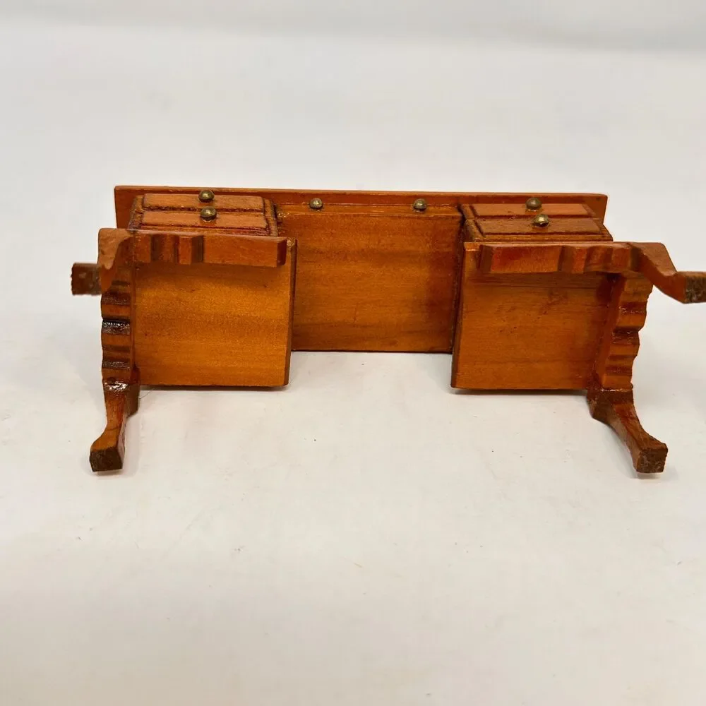 Vintage Miniature Wood Desk 1:12 Scale Dollhouse Executive Office Furniture